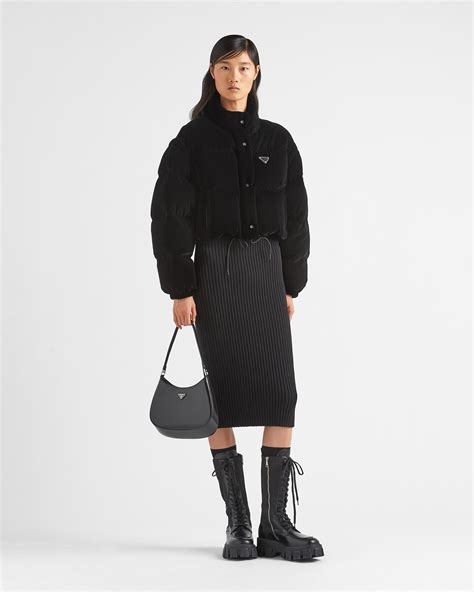 prada coat with detachable sleeves|Black Convertible Velvet Down Jacket .